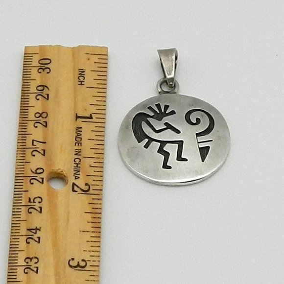 Sterling Stamped Kokopelli Round Disc Pendant - Picture 5 of 7